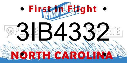 3IB4332 North Carolina License Plate