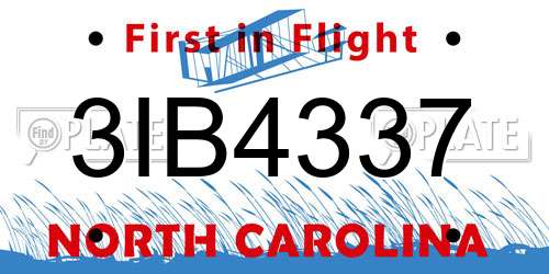 3IB4337 North Carolina License Plate