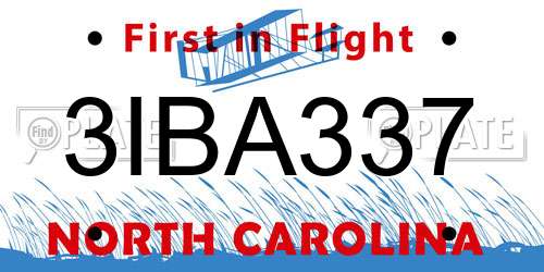 3IBA337 North Carolina License Plate