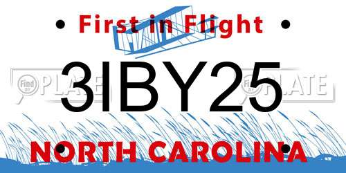 3IBY25 North Carolina License Plate
