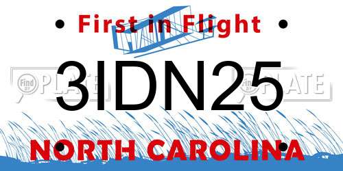 3IDN25 North Carolina License Plate
