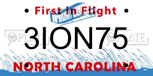 3ION75 North Carolina License Plate
