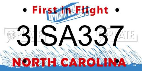 3ISA337 North Carolina License Plate