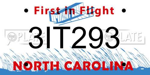 3IT293 North Carolina License Plate