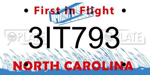 3IT793 North Carolina License Plate