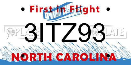 3ITZ93 North Carolina License Plate