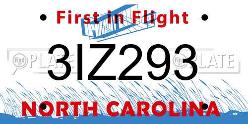 3IZ293 North Carolina License Plate