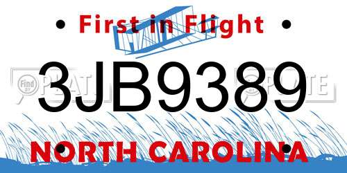 3JB9389 North Carolina License Plate