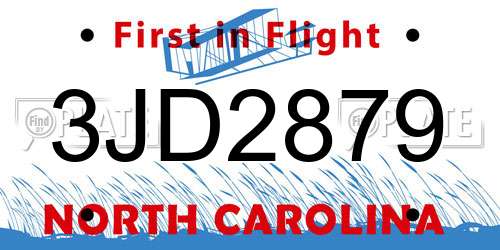 3JD2879 North Carolina License Plate