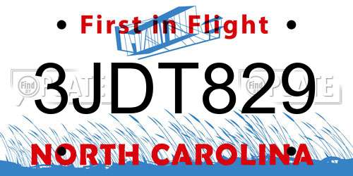3JDT829 North Carolina License Plate