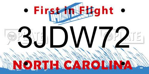 3JDW72 North Carolina License Plate