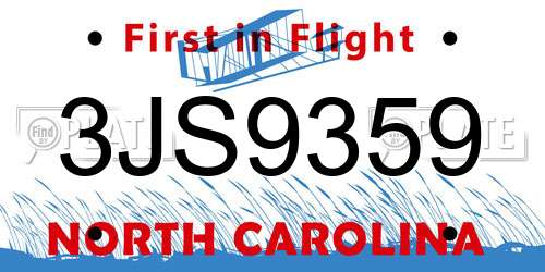 3JS9359 North Carolina License Plate