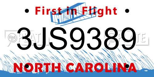 3JS9389 North Carolina License Plate