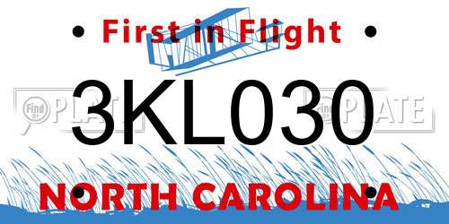 3KL030 North Carolina License Plate