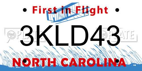 3KLD43 North Carolina License Plate