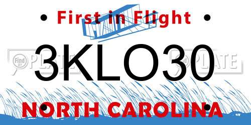 3KLO30 North Carolina License Plate