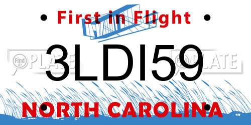 3LDI59 North Carolina License Plate