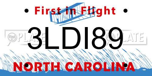 3LDI89 North Carolina License Plate