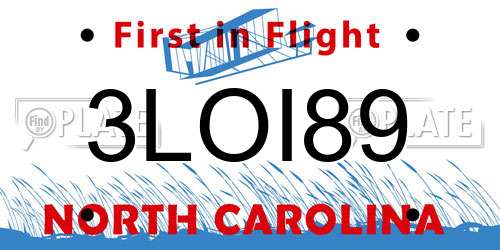 3LOI89 North Carolina License Plate