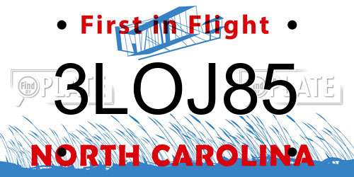 3LOJ85 North Carolina License Plate