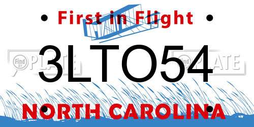 3LTO54 North Carolina License Plate