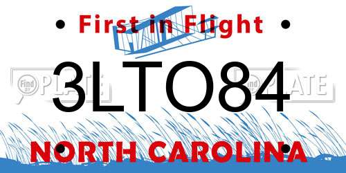 3LTO84 North Carolina License Plate