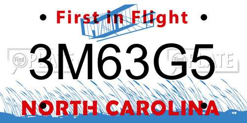 3M63G5 North Carolina License Plate