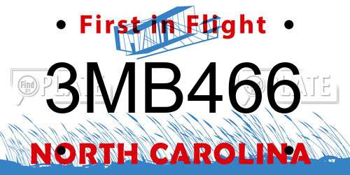 3MB466 North Carolina License Plate
