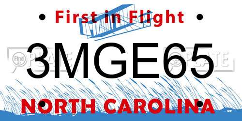 3MGE65 North Carolina License Plate