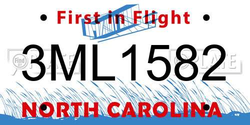 3ML1582 North Carolina License Plate