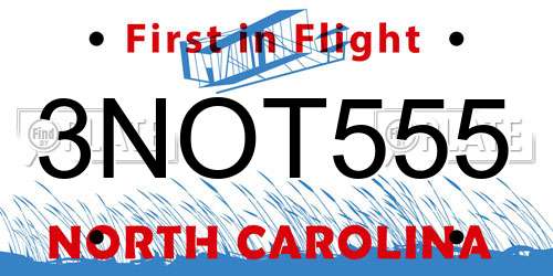 3NOT555 North Carolina License Plate