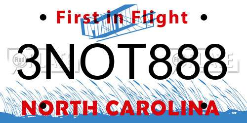 3NOT888 North Carolina License Plate