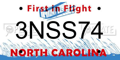 3NSS74 North Carolina License Plate