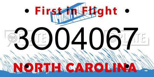 3O04067 North Carolina License Plate