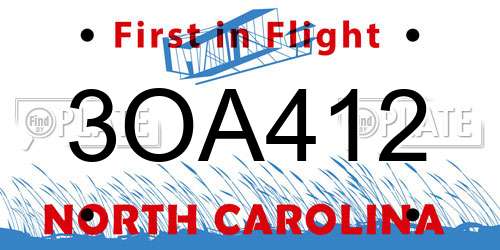 3OA412 North Carolina License Plate