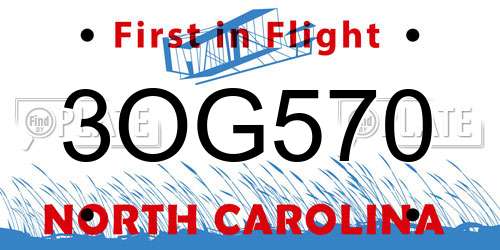 3OG570 North Carolina License Plate