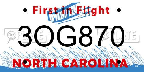 3OG870 North Carolina License Plate