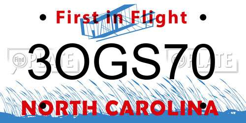 3OGS70 North Carolina License Plate
