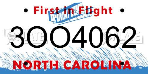 3OO4062 North Carolina License Plate