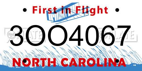 3OO4067 North Carolina License Plate