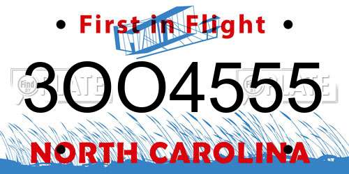 3OO4555 North Carolina License Plate