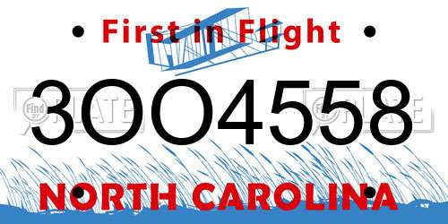 3OO4558 North Carolina License Plate
