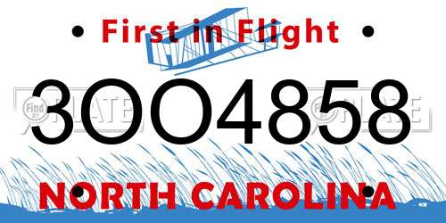 3OO4858 North Carolina License Plate