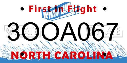 3OOA067 North Carolina License Plate