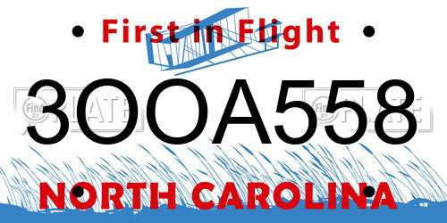 3OOA558 North Carolina License Plate