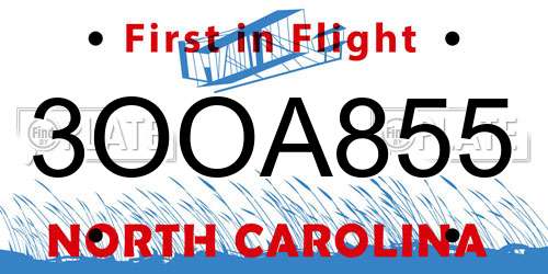 3OOA855 North Carolina License Plate
