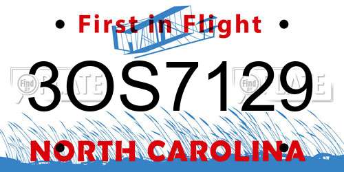 3OS7129 North Carolina License Plate