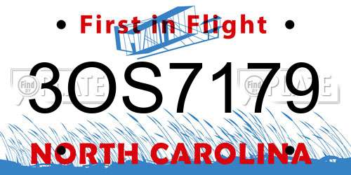 3OS7179 North Carolina License Plate