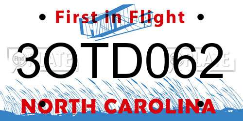 3OTD062 North Carolina License Plate