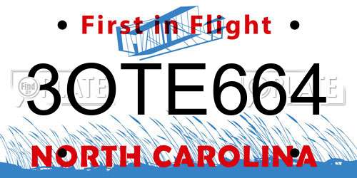 3OTE664 North Carolina License Plate